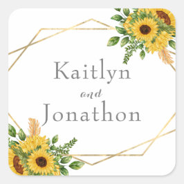 Rustieke Bloemen Zonnebloem Groen Geometrisch Vierkante Sticker