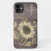 Rustieke Bloemen Zonnebloem Monogram Naam Case-Mate iPhone Case (Achterkant)