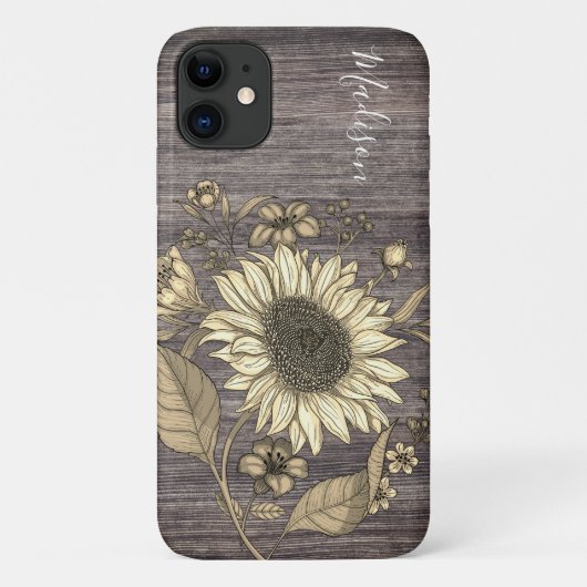 Rustieke Bloemen Zonnebloem Monogram Naam Case-Mate iPhone Case (Achterkant)