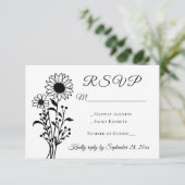 Rustieke Bloemen Zonnebloem RSVP Zwart Wit Huwelij (Staand voorkant)