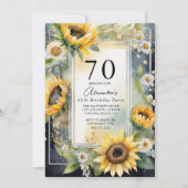 Rustieke Bloemen Zonnebloem Script 70ste Verjaarda Kaart (Voorkant)