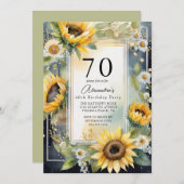 Rustieke Bloemen Zonnebloem Script 70ste Verjaarda Kaart (Voorkant / Achterkant)