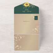 Rustieke Bloemen Zonnebloem Smaragdgroene bruiloft All In One Uitnodiging (Buitenkant)