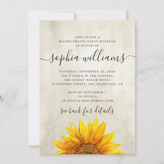 Rustieke bloemen zonnebloem vrijgezellenfeest week kaart (Voorkant)