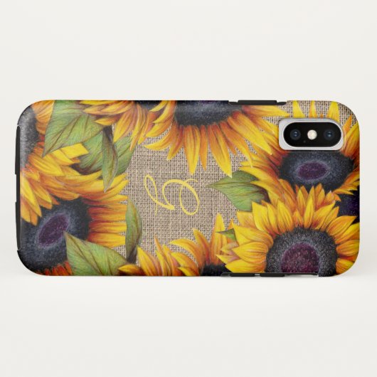 Rustieke bloemen zonnebloemen gele boerlap monogra Case-Mate iPhone case (Achterkant (horizontaal))