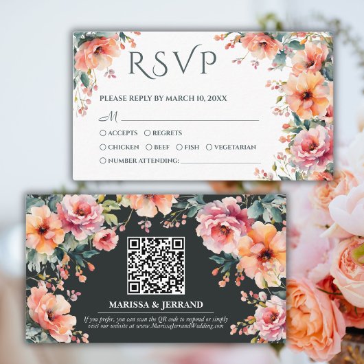 Rustieke Bloemen Zuidelijke Bruiloft QR Mini RSVP- Informatiekaartje