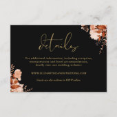 Rustieke bloemen zwart en goud bruiloft details informatiekaartje (Voorkant)