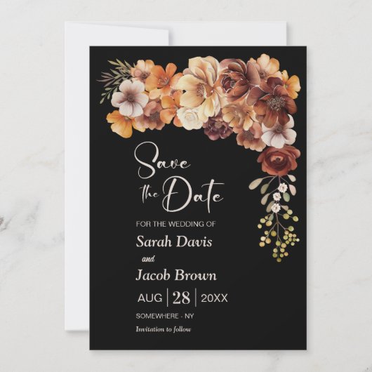 Rustieke Bloemen Zwarte Huwelijk Save the Date Kaart (Voorkant)
