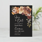 Rustieke Bloemen Zwarte Huwelijk Save the Date Kaart (Staand voorkant)
