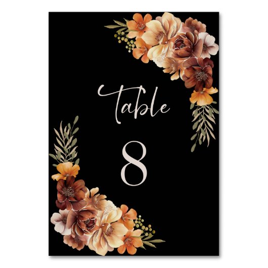 Rustieke Bloemen Zwarte Trouwtafel Nummer Kaart (Achterkant)