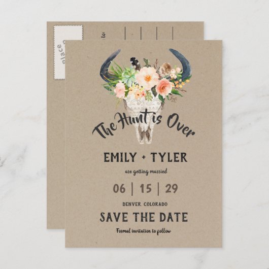 Rustieke bloemenantilope Hunt is over de datum red Aankondigingskaart (Voorkant / Achterkant)