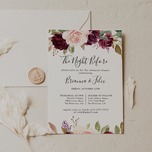 Rustieke bloemenavond voor repetitie diner kaart