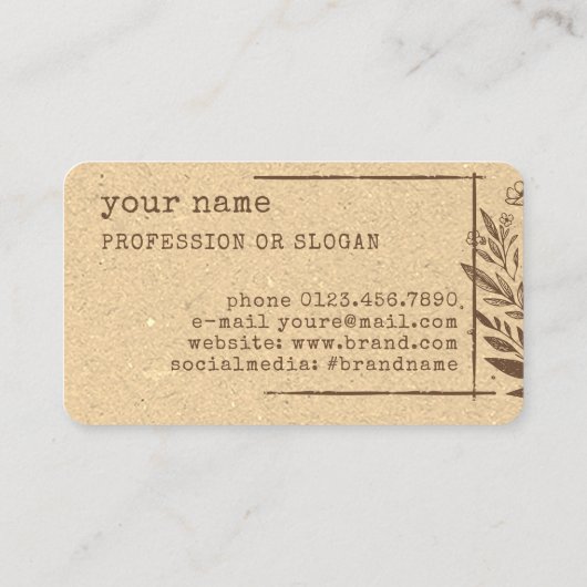 Rustieke Bloemenboetiek Bloem Kraft Papier Beige Visitekaartje (Achterkant)