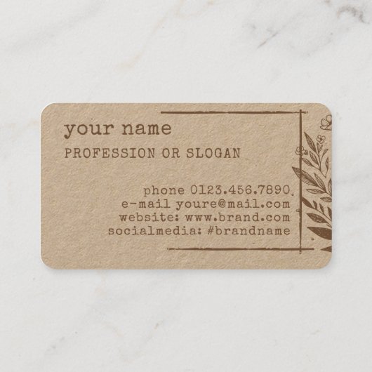Rustieke Bloemenboetiek Bloem Kraft Papier Beige Visitekaartje (Achterkant)