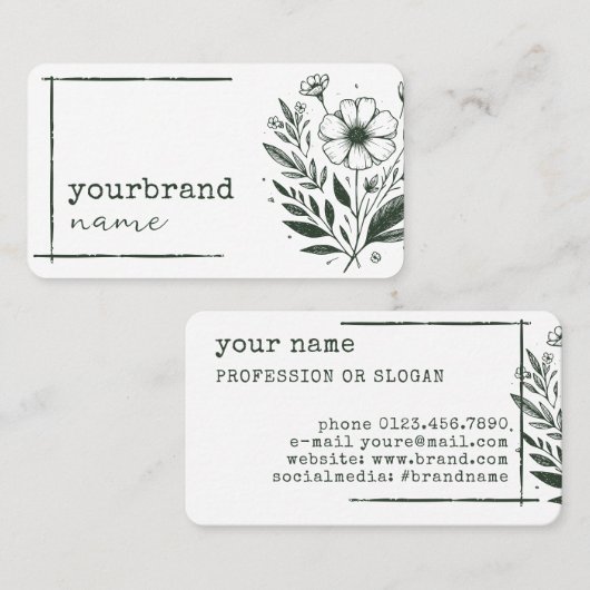 Rustieke Bloemenboetiek Bloemkruiden Tekening Groe Visitekaartje (Voorkant / Achterkant)
