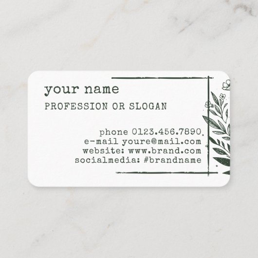 Rustieke Bloemenboetiek Bloemkruiden Tekening Groe Visitekaartje (Achterkant)