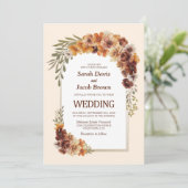 Rustieke bloemenboog bruiloft kaart (Staand voorkant)