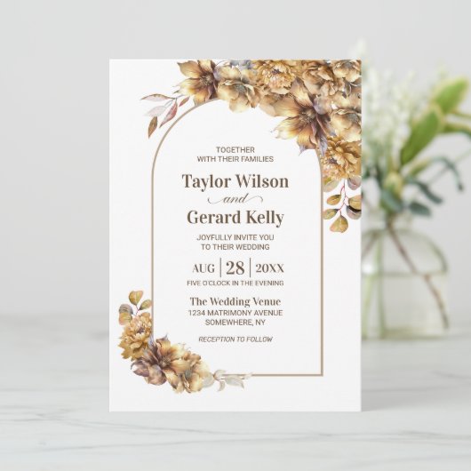 Rustieke bloemenboog bruiloft kaart (Staand voorkant)