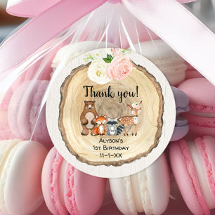 Rustieke bloemenbos schattige dieren meisje verjaa ronde sticker