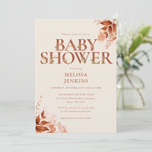 Rustieke Bloemenbrief Herfst Herfst Baby shower Kaart (Staand voorkant)