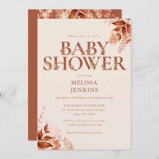 Rustieke Bloemenbrief Herfst Herfst Baby shower Kaart (Voorkant / Achterkant)