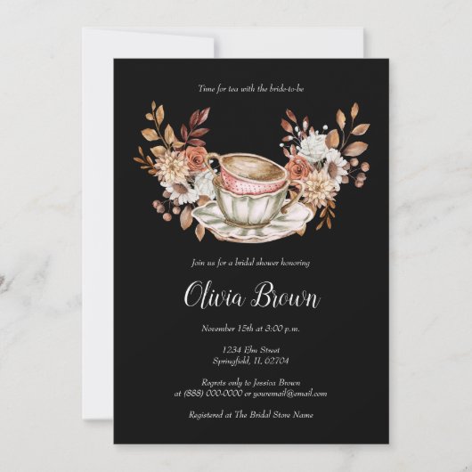 Rustieke bloemenbruids thee kaart (Voorkant)