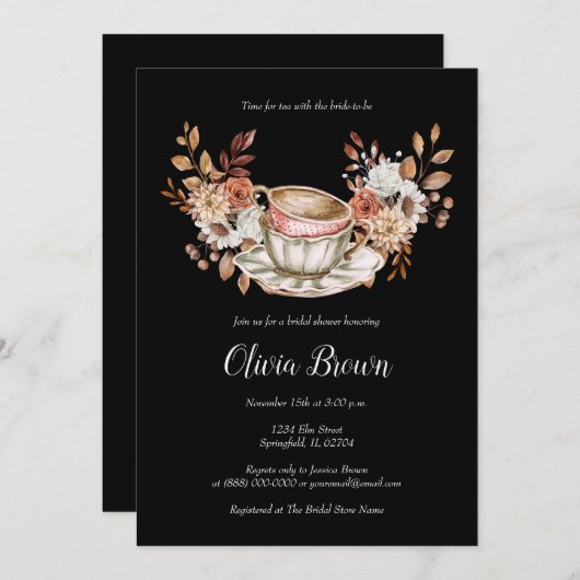 Rustieke bloemenbruids thee kaart (Voorkant / Achterkant)