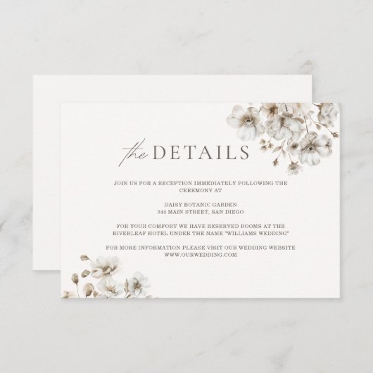 Rustieke bloemenbruiloft Details Behuizing Kaart (Voorkant / Achterkant)