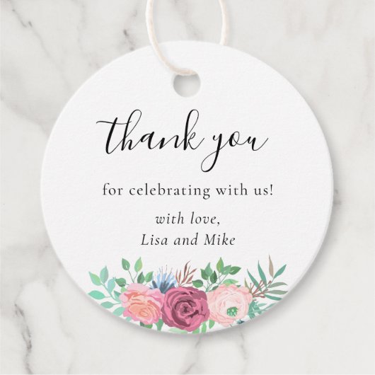 Rustieke bloemenbruiloft gunst dank u ronde bedankjes labels (Voorkant)