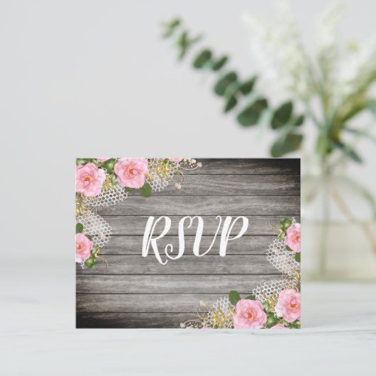 Rustieke bloemenbruiloft Rsvp briefkaart (Staand voorkant)