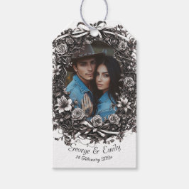 Rustieke bloemenbruiloft, sepia. cadeaulabel