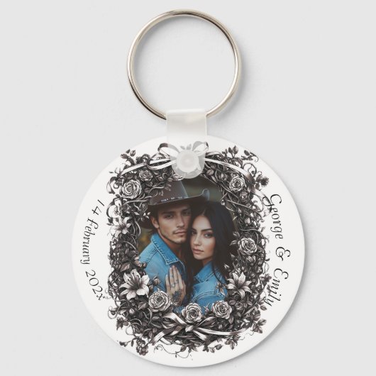 Rustieke bloemenbruiloft, sepia. sleutelhanger (Voorkant)