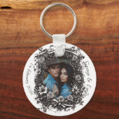 Rustieke bloemenbruiloft, sepia. sleutelhanger (Voorkant)