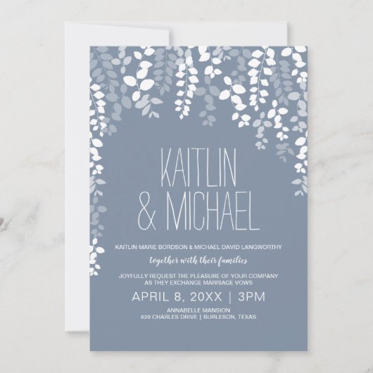 Rustieke bloemenbruiloft uitnodiging (Dusty Blue) (Voorkant)