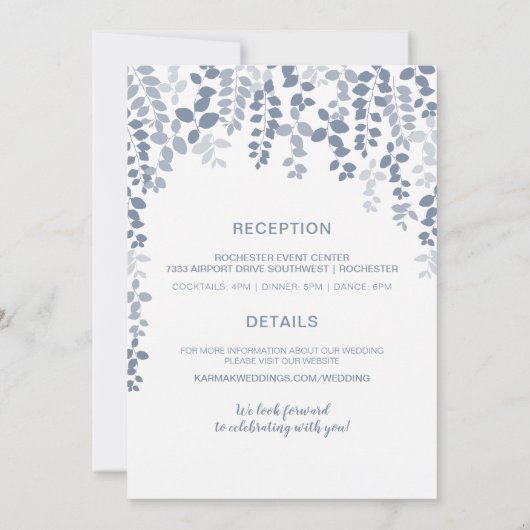 Rustieke bloemenbruiloft uitnodiging (Dusty Blue) (Achterkant)