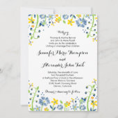 Rustieke bloemenbruiloft uitnodiging marine geel (Voorkant)