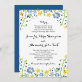 Rustieke bloemenbruiloft uitnodiging marine geel (Voorkant / Achterkant)