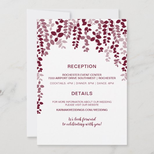 Rustieke bloemenbruiloft uitnodiging (Marsala wijn (Achterkant)