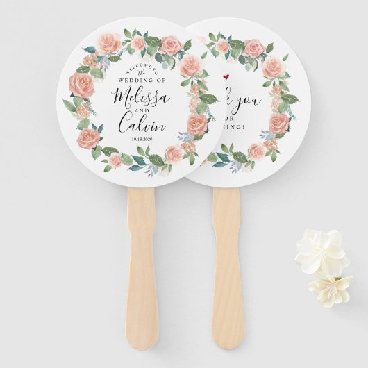 Rustieke bloemenbruiloft Welkom Hand Fan Handwaaier (Voorkant en achterkant)