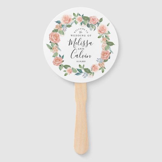 Rustieke bloemenbruiloft Welkom Hand Fan Handwaaier (Voorkant)
