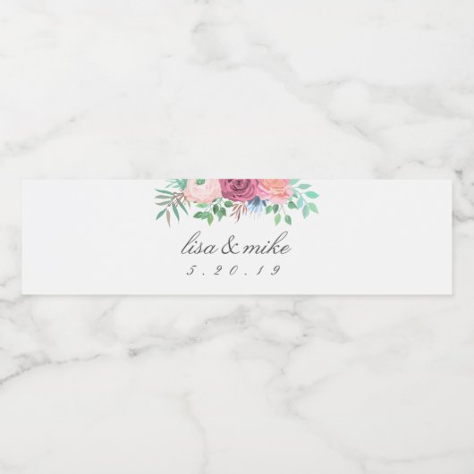 Rustieke bloemenbruiloft wit waterfles etiket (Enkel label)