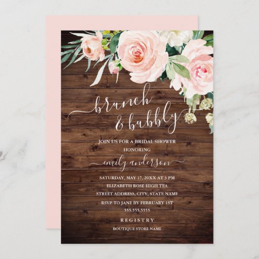 Rustieke bloemenbrunch en bubbelig Vrijgezellenfee Kaart (Voorkant / Achterkant)