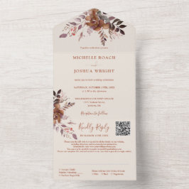Rustieke bloemencode QR Autumn herfst bruiloft All In One Uitnodiging