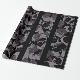 Rustieke bloemencollage gestreept patroon cadeaupapier
