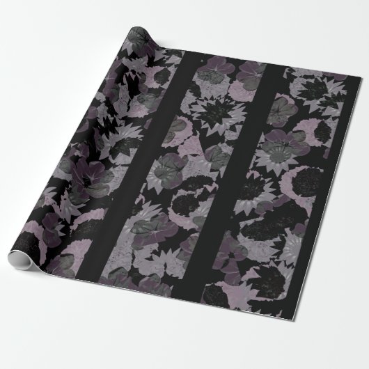 Rustieke bloemencollage gestreept patroon cadeaupapier (Uitgerold)