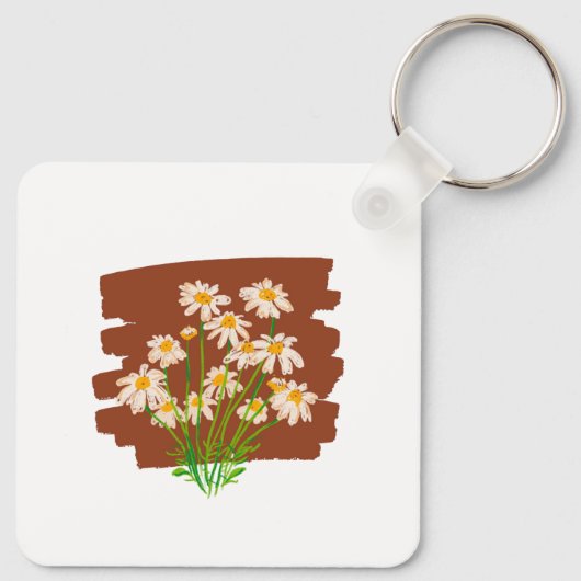 Rustieke bloemendesign op bruine achtergrond sleutelhanger (Achterkant)