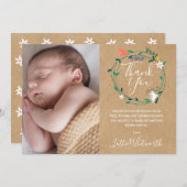 Rustieke bloemendoop, doopfeest foto bedankkaart (Voorkant / Achterkant)