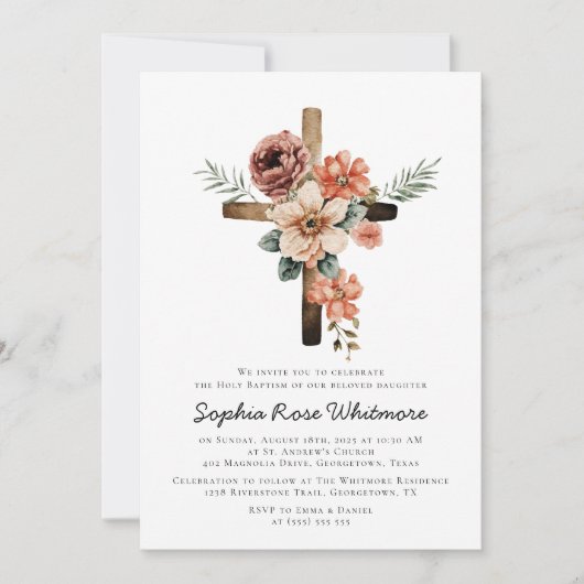 Rustieke bloemendoop kaart (Voorkant)