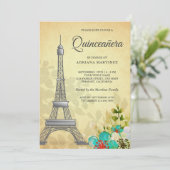 rustieke bloemeneiffeltoren Quinceanera Kaart (Staand voorkant)