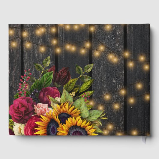 Rustieke bloemenelegante houten bordeaux verlichti gastenboek (Achterkant)